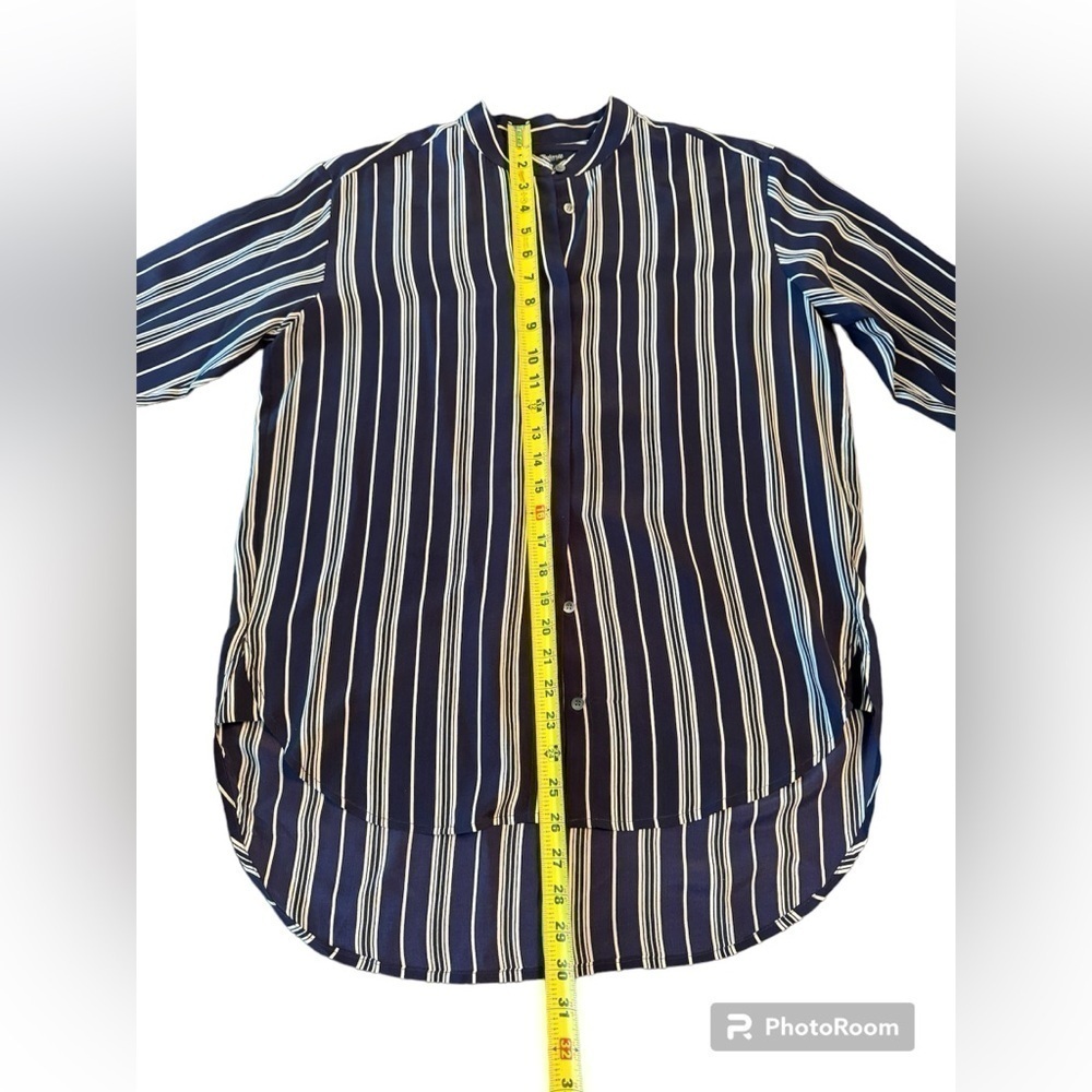 Madewell Silk Blouse Oversized Women Size Small Navy Blue and Ivory Stripes - Picture 7 of 12